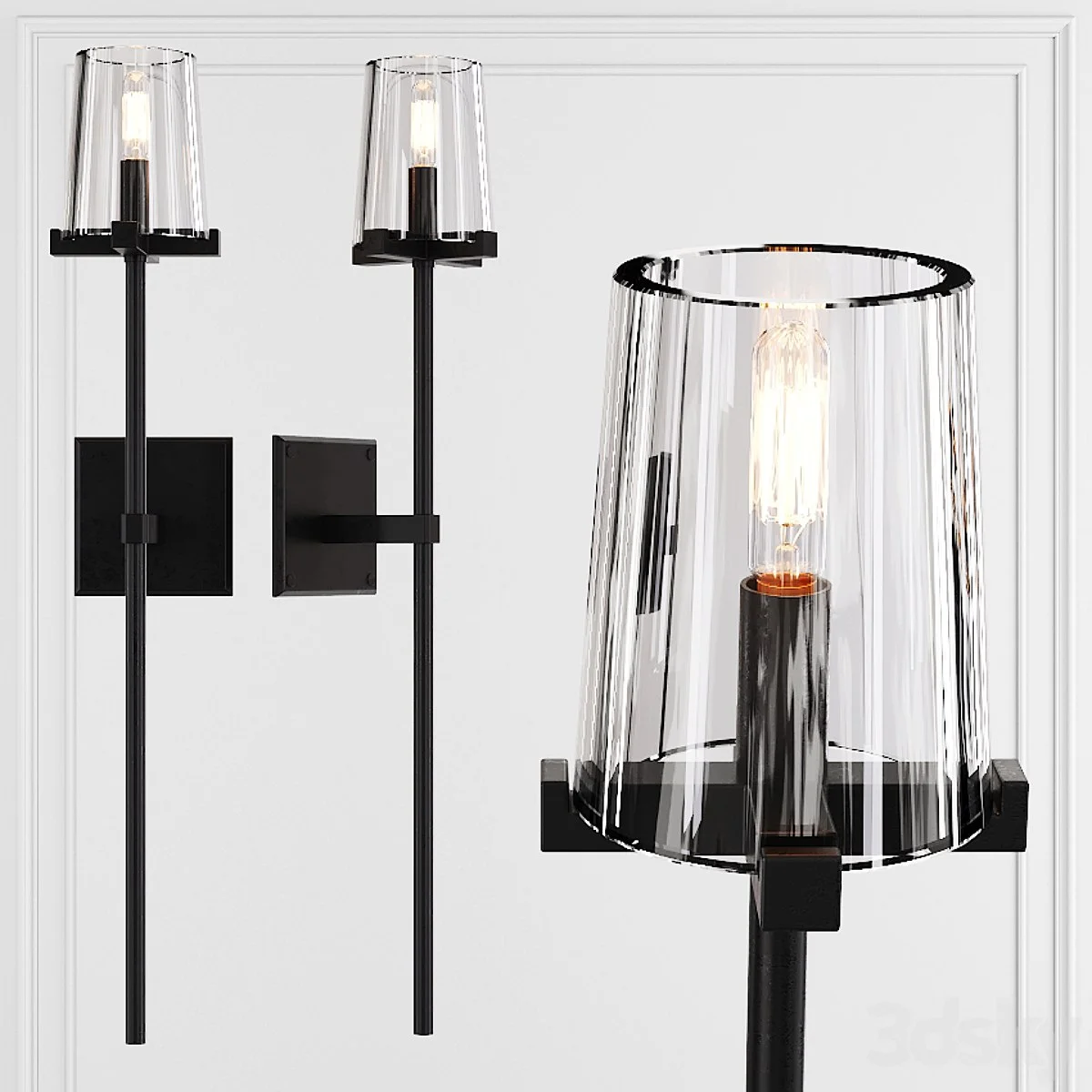 Restoration Hardware PAUILLAC TORCHE SCONCE Glass shade and Black